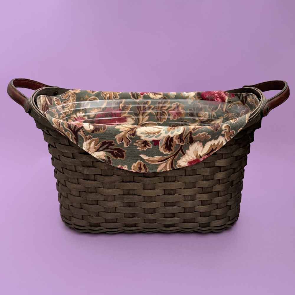 Vintage 2006 Longaberger LIBRARY Basket Brown + Protector + Fabric Liner Retired